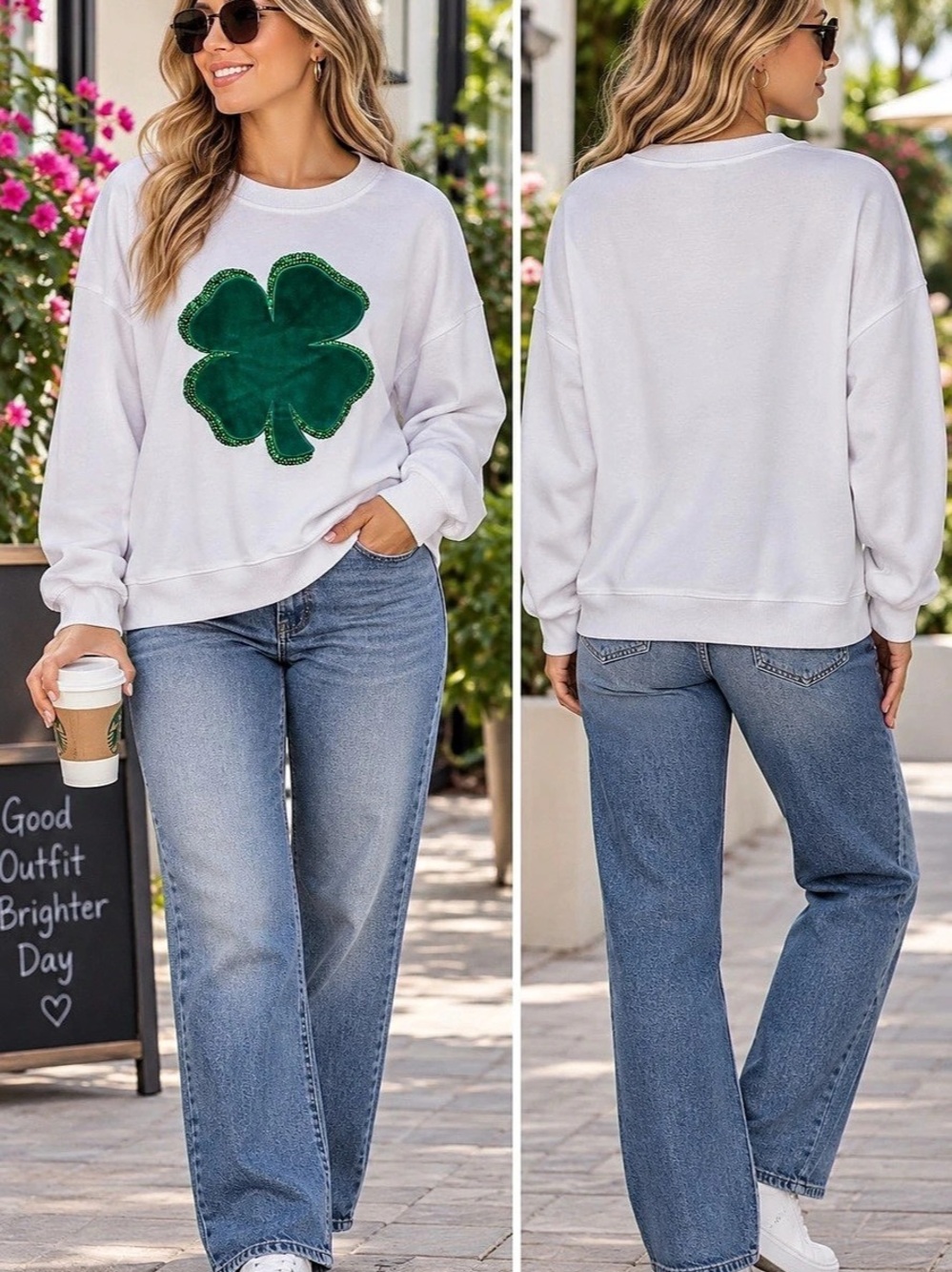 Workshop Republic Clothing Shamrock Sweatshirt White & Green XL